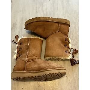UGG Kristabelle Camel Tan Suede Sheepskin Tassel Tie Women’s Sz 6